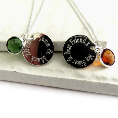 Personalised Edge Engraved Sterling Silver Necklace & Birthstone - Shop Personalised Gifts