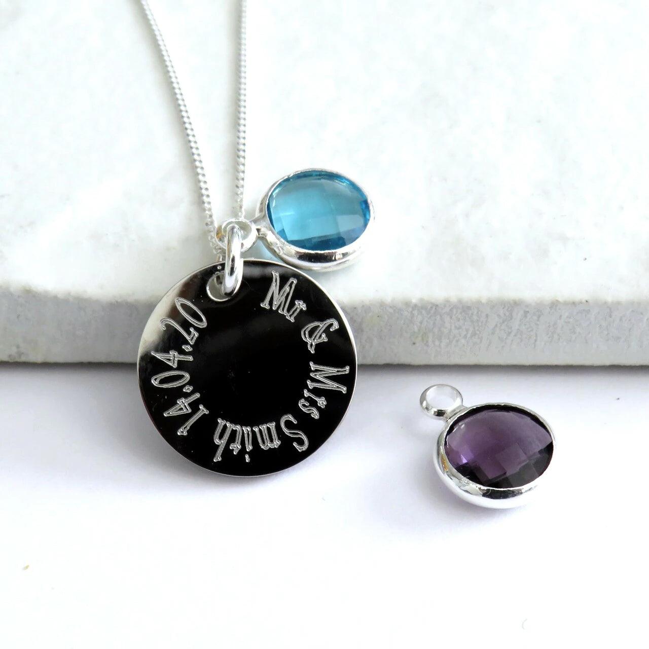 Personalised Edge Engraved Sterling Silver Necklace & Birthstone - Shop Personalised Gifts