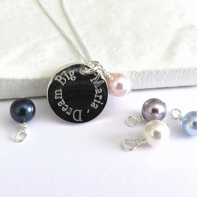 Personalised Edge Sterling Silver Necklace & Glass Pearl - Shop Personalised Gifts