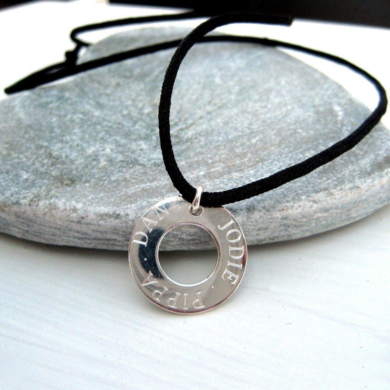 Personalised Eternity Cord Necklace With a Sterling Silver Disk - Shop Personalised Gifts