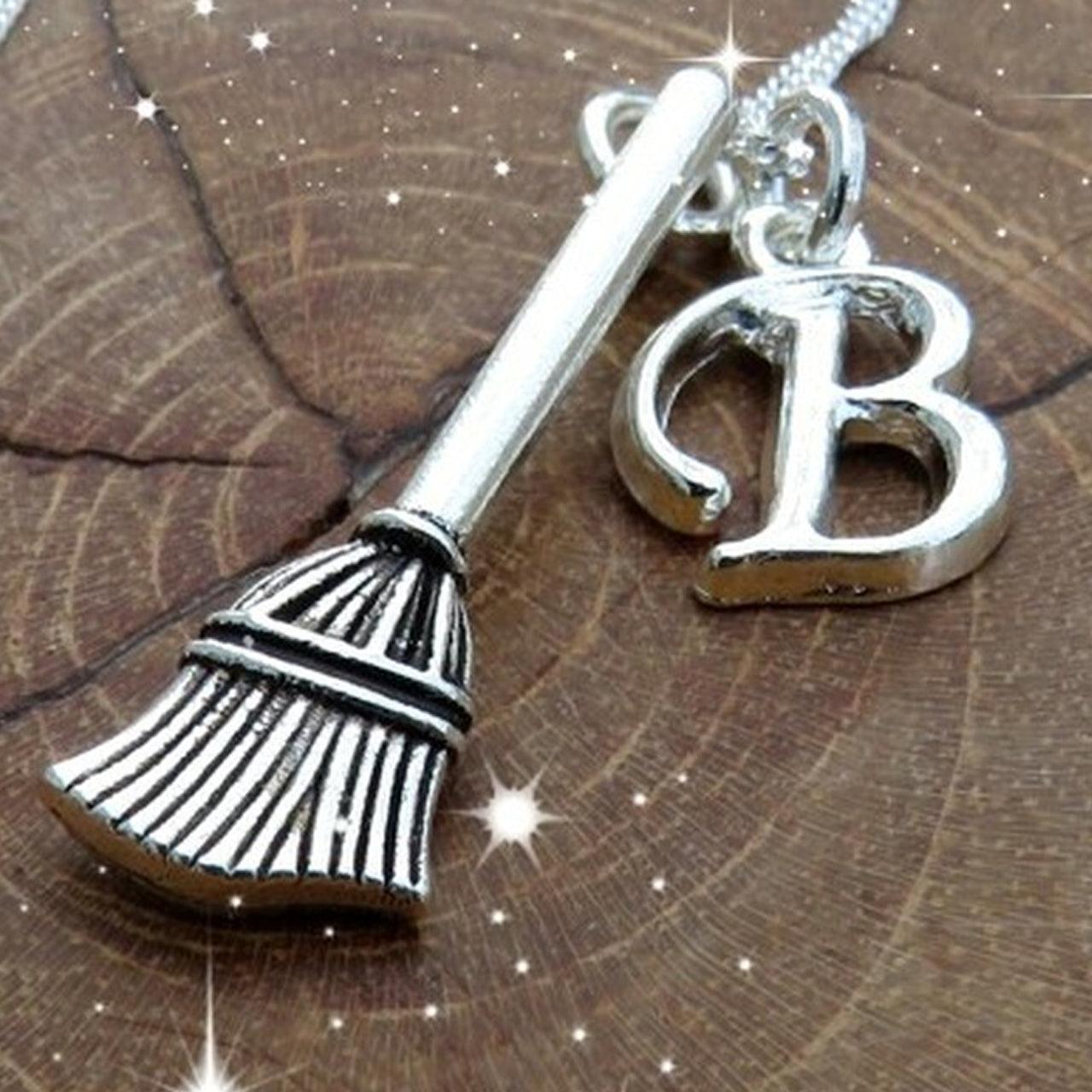 Sterling Silver Personalised Initial Magical Broom Necklace - Shop Personalised Gifts
