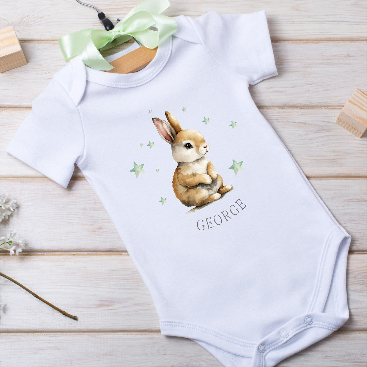 Personalised New Baby Boys Bunny Vest 0 - 3 Months