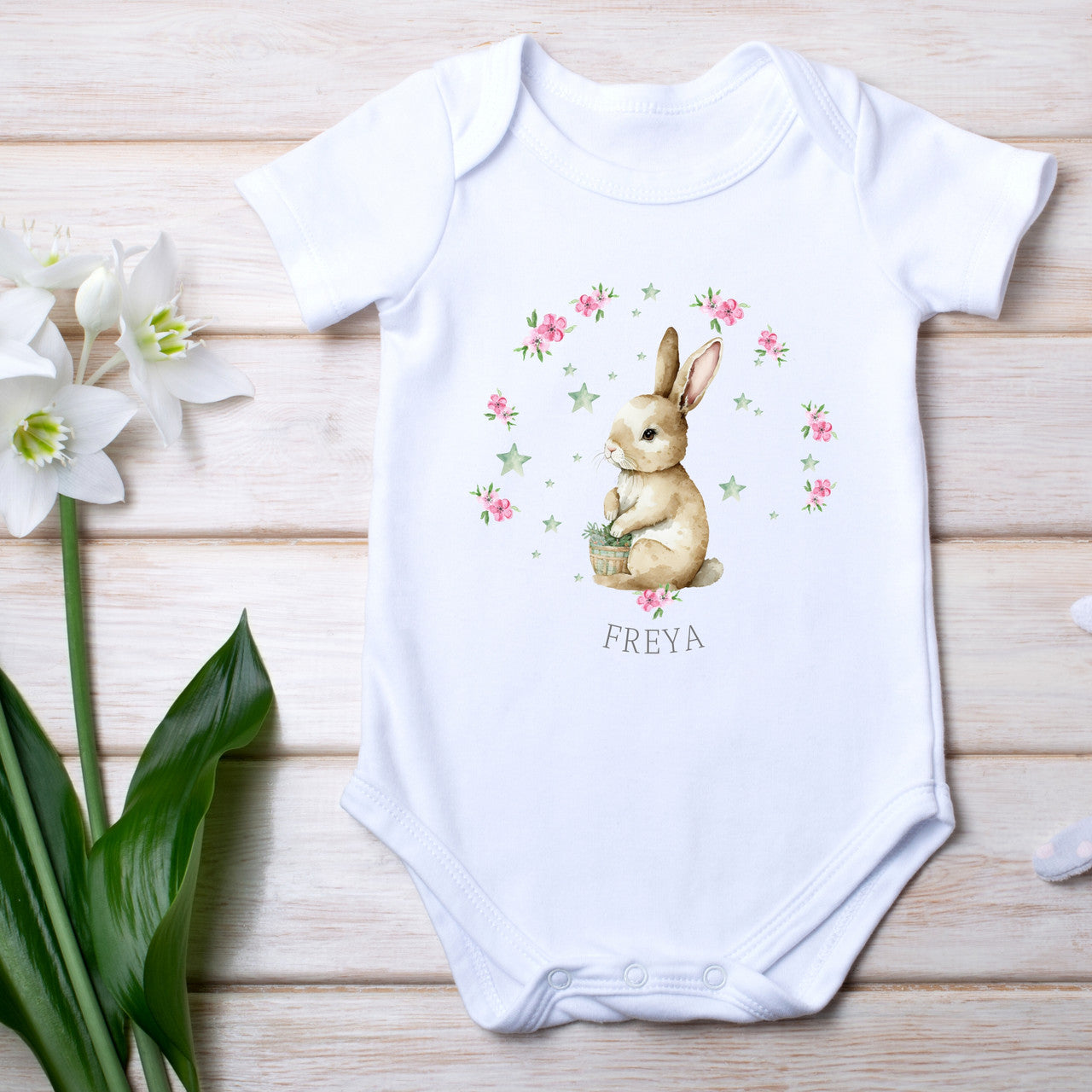 Personalised New Baby Girls Bunny Vest 0 - 3 Months