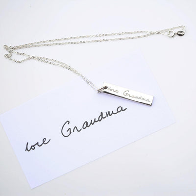 Own Handwriting Sterling Silver Engraved Bar Necklace - Shop Personalised Gifts
