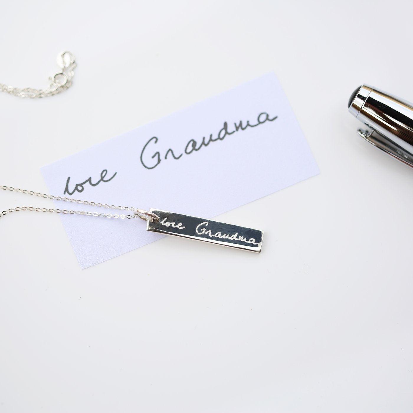 Own Handwriting Sterling Silver Engraved Bar Necklace - Shop Personalised Gifts
