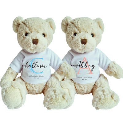 Teddy Bear with Personalised Pink / Blue Birth Date Shirt