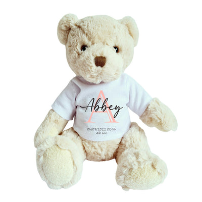 Teddy Bear with Personalised Pink / Blue Birth Date Shirt