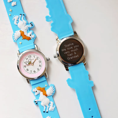 Kids Personalised Girls 3D Unicorn Watch - Light Blue - Shop Personalised Gifts