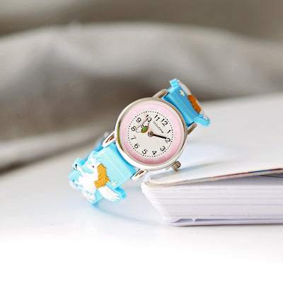 Kids Personalised Girls 3D Unicorn Watch - Light Blue - Shop Personalised Gifts
