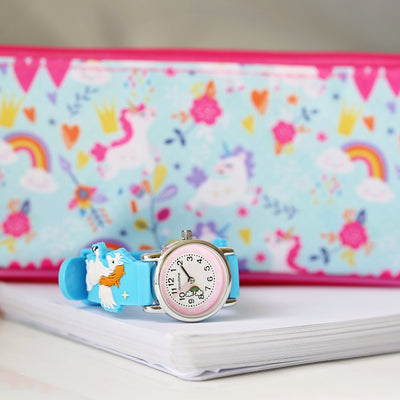 Kids Personalised Girls 3D Unicorn Watch - Light Blue - Shop Personalised Gifts