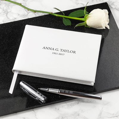 Engraved White Leather Memoriam Book - Shop Personalised Gifts