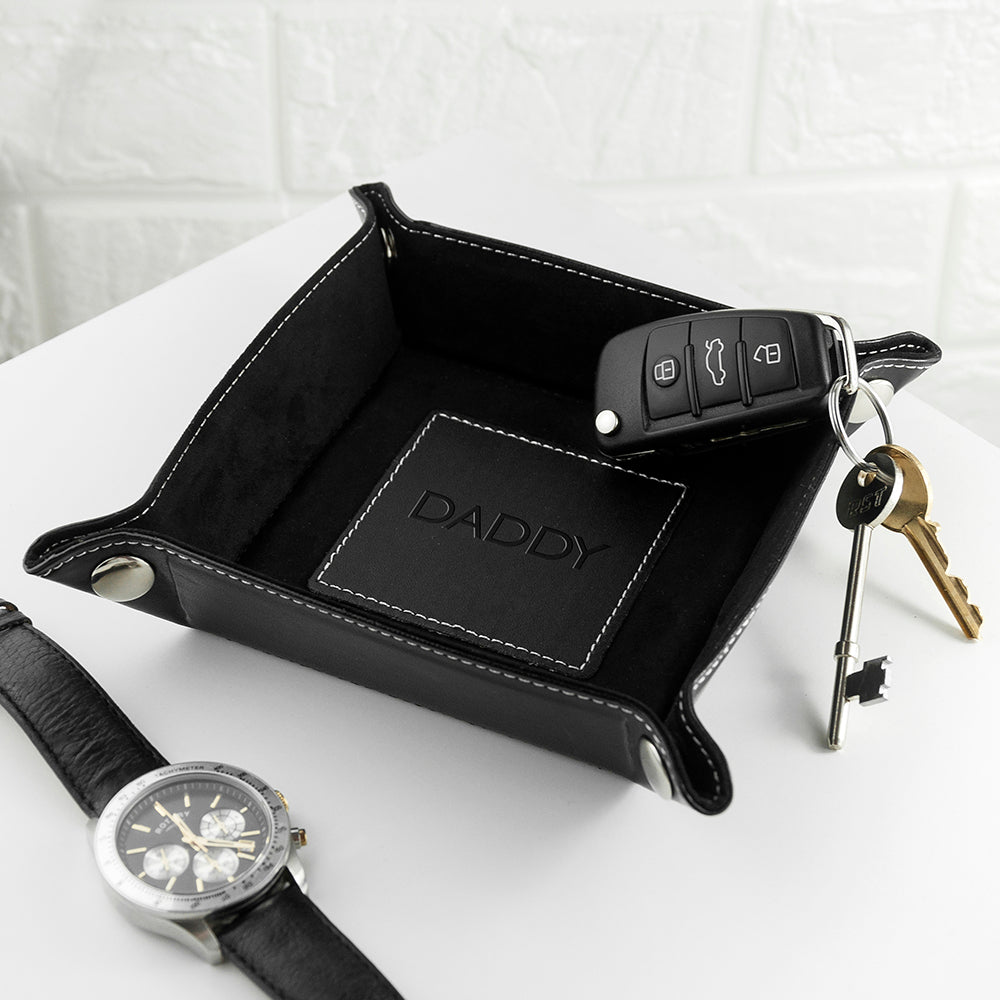 Luxury Black Personalised PU Leather Valet Tray