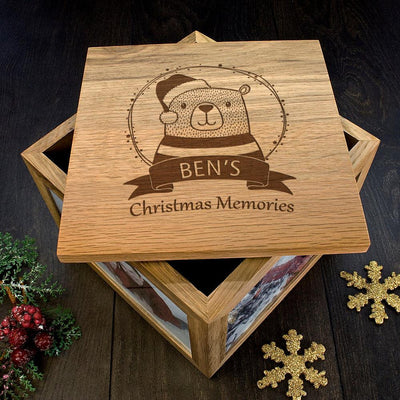 Personalised Woodland Bear Christmas Oak Memory Box - Shop Personalised Gifts