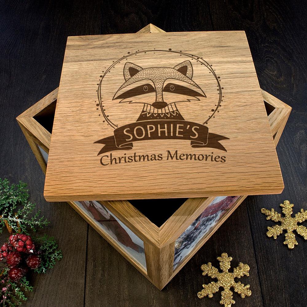 Personalised Woodland Racoon Christmas Oak Memory Box - Shop Personalised Gifts