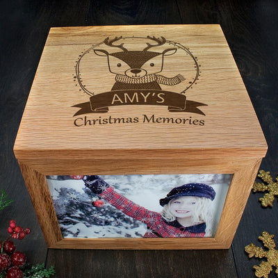 Personalised Woodland Reindeer Christmas Oak Memory Box - Shop Personalised Gifts