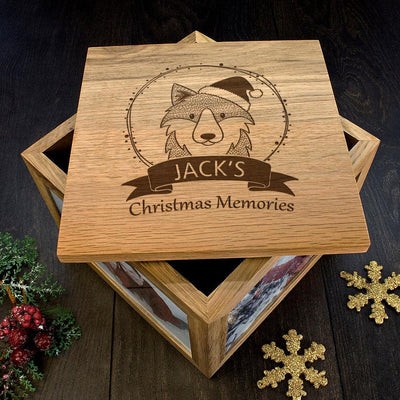 Personalised Woodland Wolf Christmas Oak Memory Box - Shop Personalised Gifts