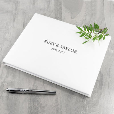 Engraved White Leather Memoriam Book - Shop Personalised Gifts