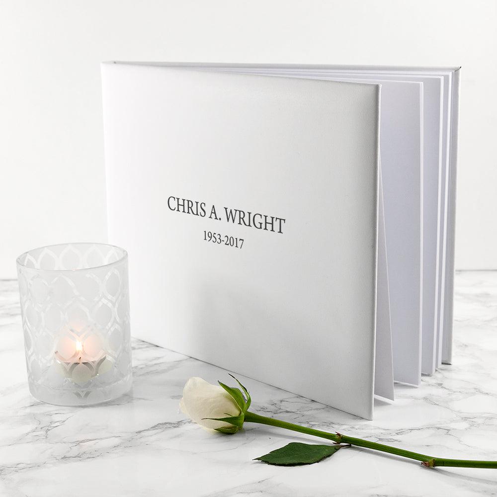 Engraved White Leather Memoriam Book - Shop Personalised Gifts