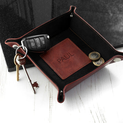 Luxury Brown Personalised PU Leather Valet Tray