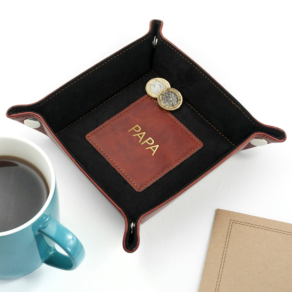 Luxury Brown Personalised PU Leather Valet Tray
