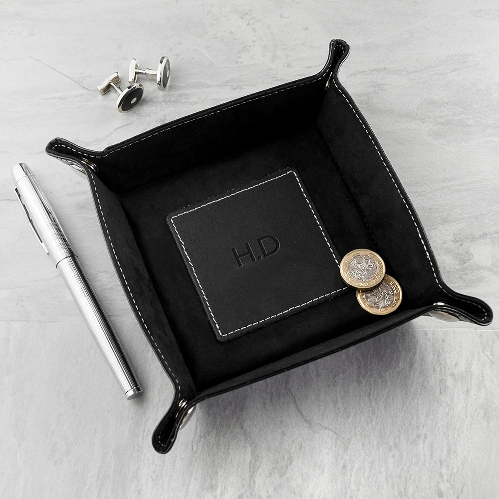 Luxury Black Personalised PU Leather Valet Tray