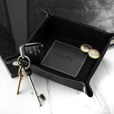 Luxury Black Personalised PU Leather Valet Tray