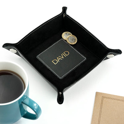 Luxury Black Personalised PU Leather Valet Tray