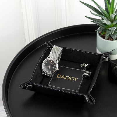 Luxury Black Personalised PU Leather Valet Tray