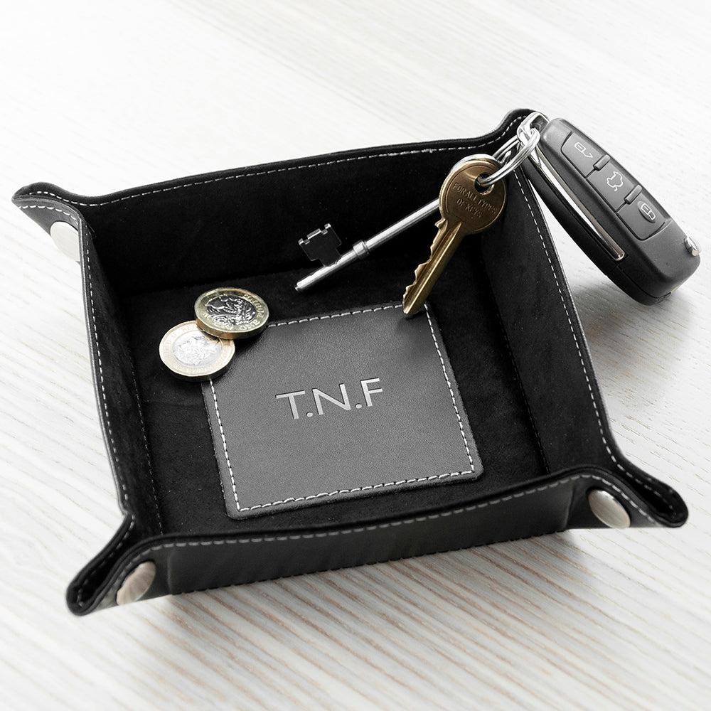 Luxury Black Personalised PU Leather Valet Tray