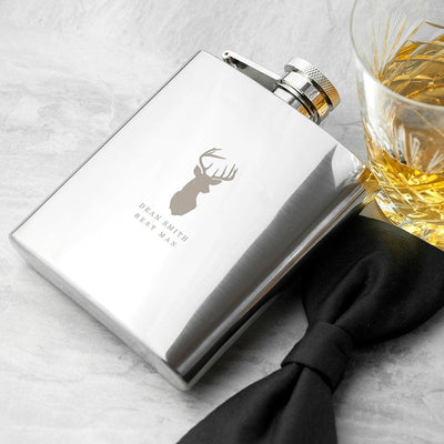 Personalised Stag 6oz Stainless Steel Hip Flask - Shop Personalised Gifts