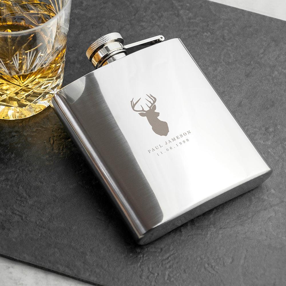 Personalised Stag 6oz Stainless Steel Hip Flask - Shop Personalised Gifts