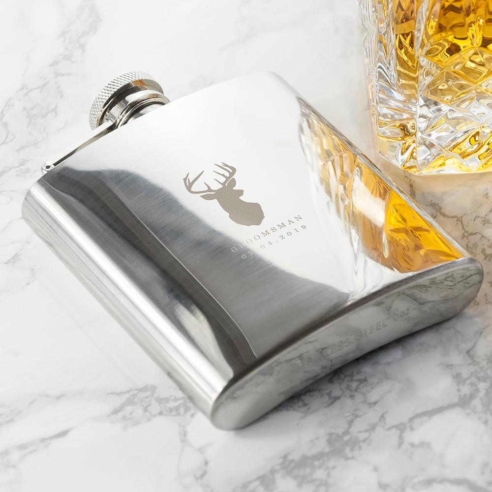 Personalised Stag 6oz Stainless Steel Hip Flask - Shop Personalised Gifts