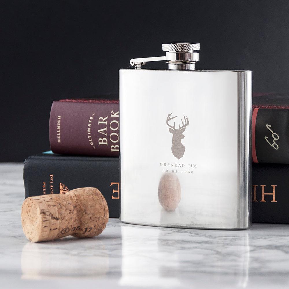 Personalised Stag 6oz Stainless Steel Hip Flask - Shop Personalised Gifts