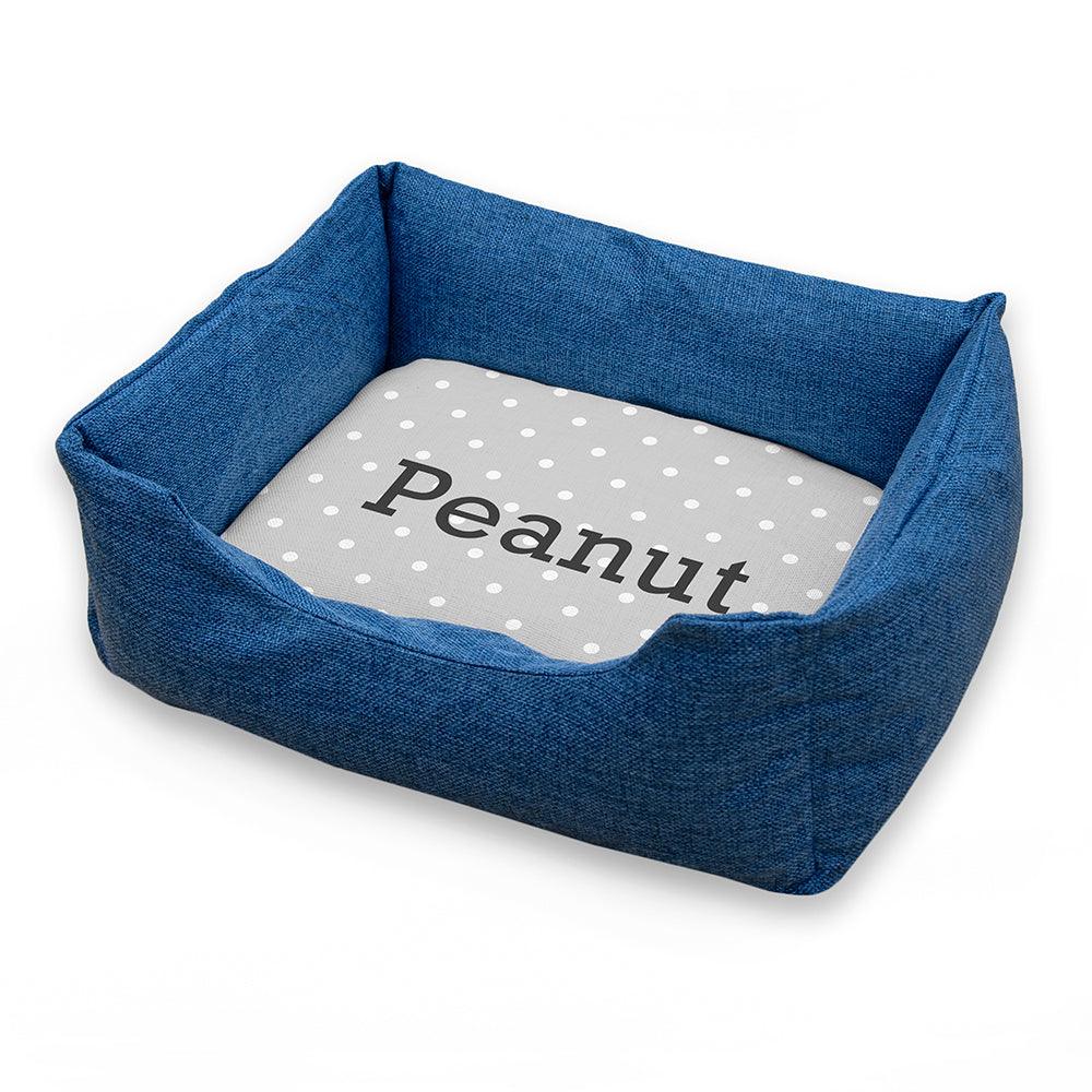 Copy of Personalised Blue Comfort Pet Bed With Grey Spots Design - Shop Personalised Gifts