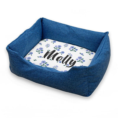 Personalised Blue Comfort Pet Bed With Blue Floral Design - Shop Personalised Gifts