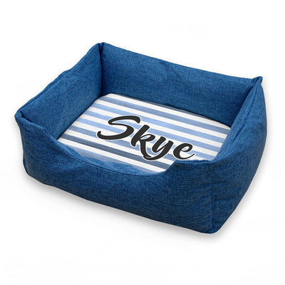 Personalised Blue Comfort Pet Bed With Blue Stripe Design - Shop Personalised Gifts