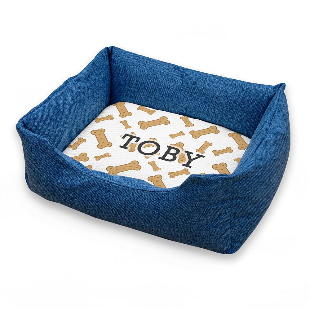 Personalised Blue Comfort Pet Bed With Dog Biscuit Design - Shop Personalised Gifts