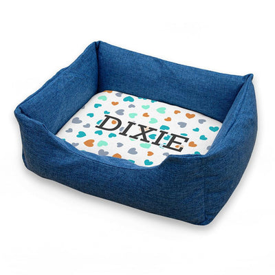 Personalised Blue Comfort Pet Bed With Hearts Design - Shop Personalised Gifts