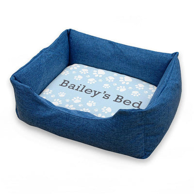 Personalised Blue Comfort Pet Bed With Paw Print Design - Shop Personalised Gifts