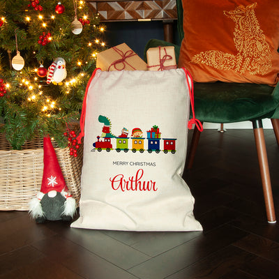 Personalised Kids Christmas Train Christmas Sack