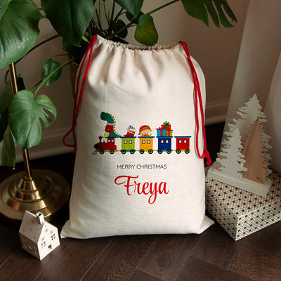 Personalised Kids Christmas Train Christmas Sack