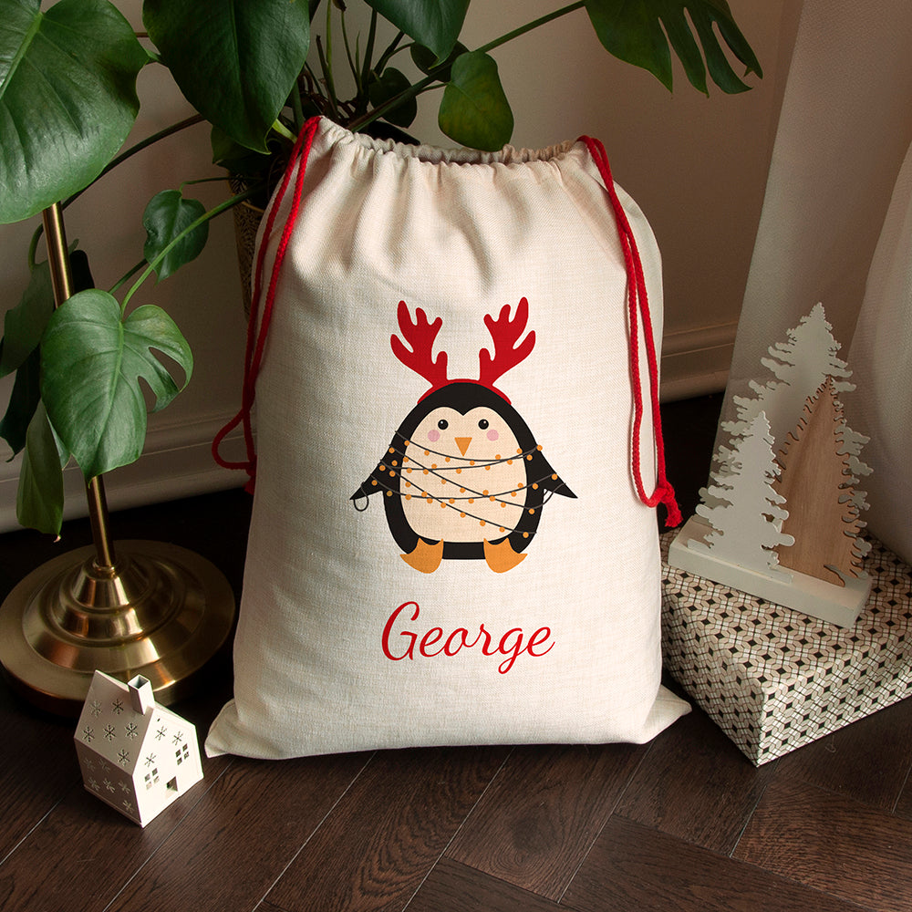 Personalised Christmas Penguin Christmas Sack