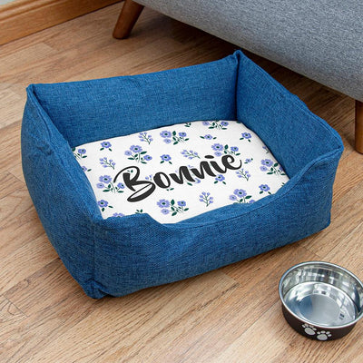 Personalised Blue Comfort Pet Bed With Blue Floral Design - Shop Personalised Gifts