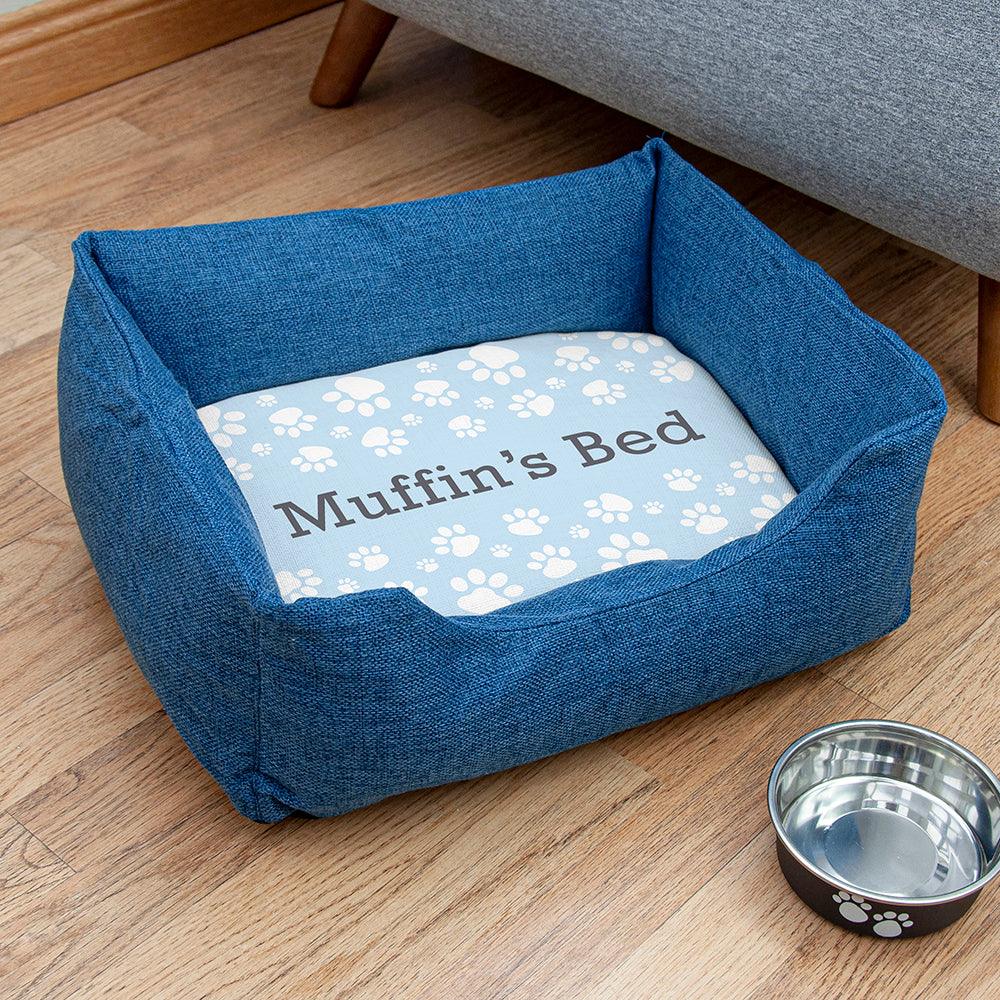 Personalised Blue Comfort Pet Bed With Paw Print Design - Shop Personalised Gifts