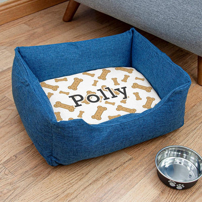 Personalised Blue Comfort Pet Bed With Dog Biscuit Design - Shop Personalised Gifts