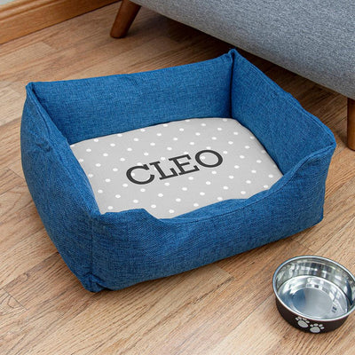 Copy of Personalised Blue Comfort Pet Bed With Grey Spots Design - Shop Personalised Gifts