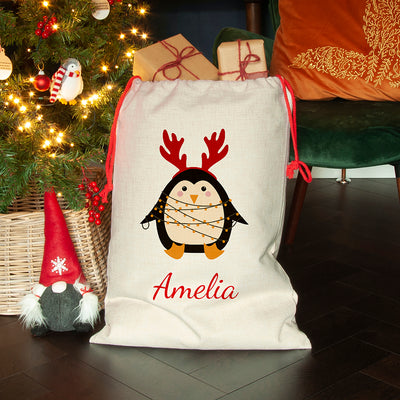 Personalised Christmas Penguin Christmas Sack