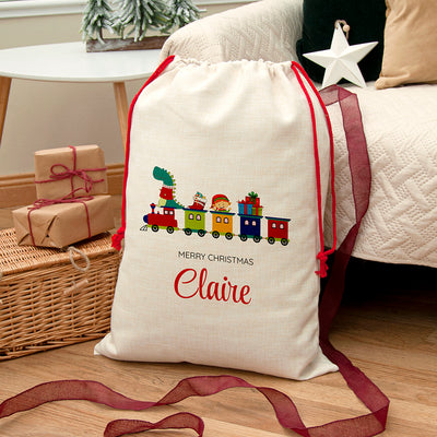 Personalised Kids Christmas Train Christmas Sack