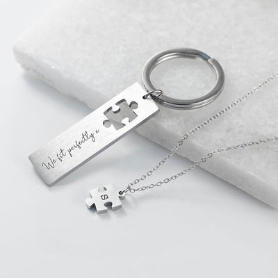 Personalised Perfect Fit Puzzle Piece Necklace & Keyring Set - Shop Personalised Gifts