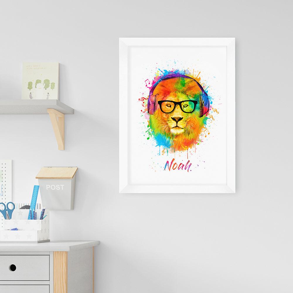 Personalised Watercolour Lion Wild Side Musical Print Wall Art - Shop Personalised Gifts